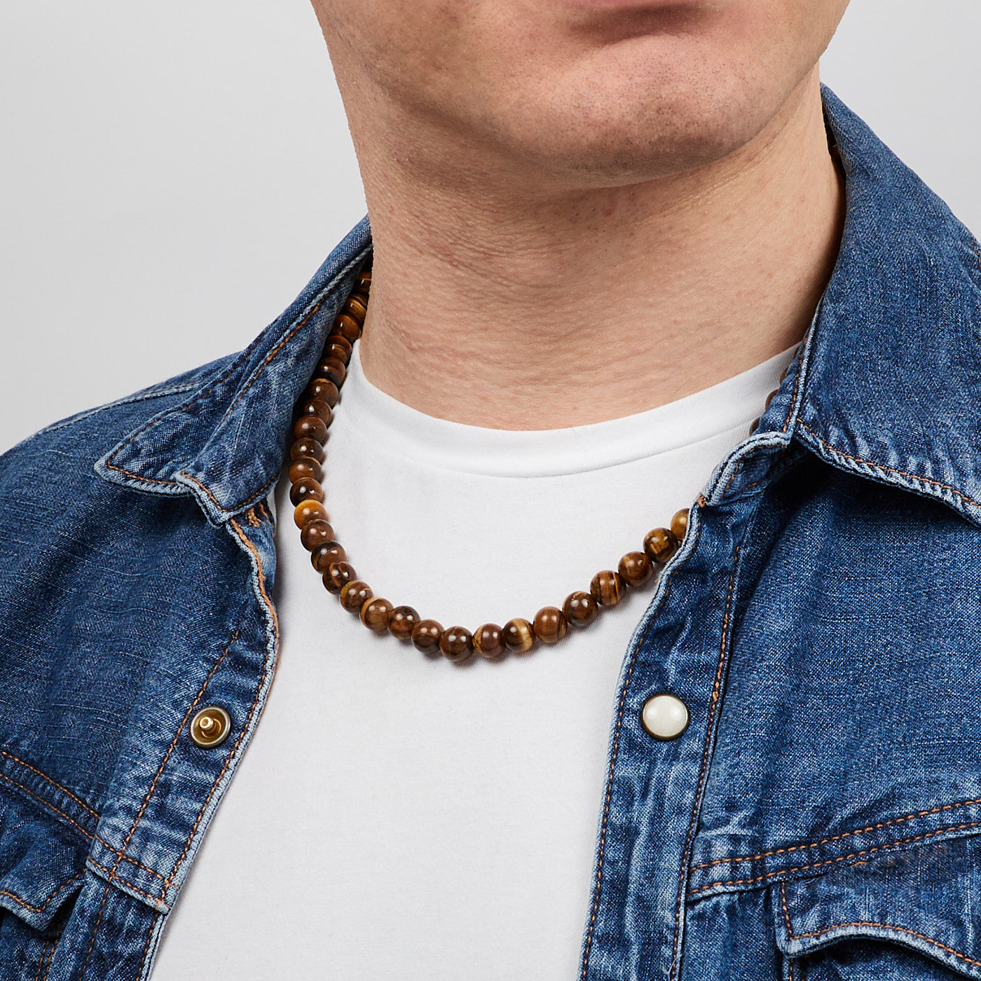 Handmade Tigers Eye Gemstone Beaded Necklace for Men