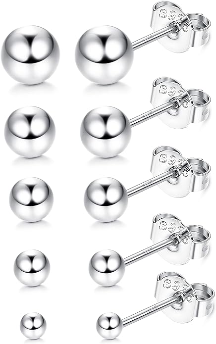 Unisex Silver Ball Stud Earrings | 925 Silver Stud Earrings size: 4mm, 5mm, 6mm, 7mm and 8mm