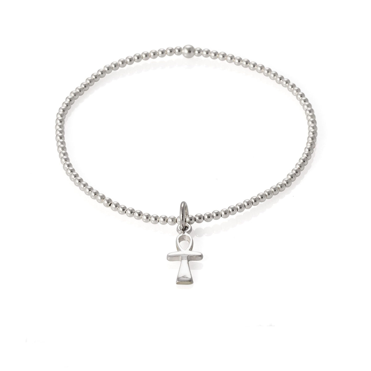 Women’s 925 Sterling Silver Ankh Charm Bracelet – 2mm Beads