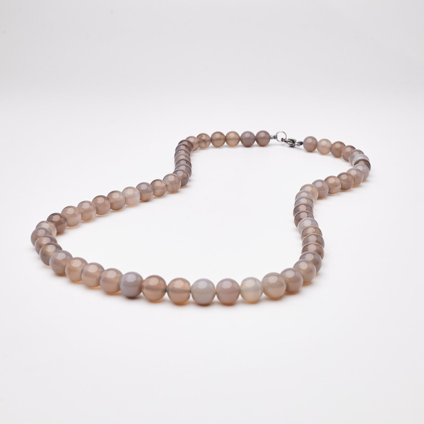 Handmade Mens Grey Agate Beaded Necklace