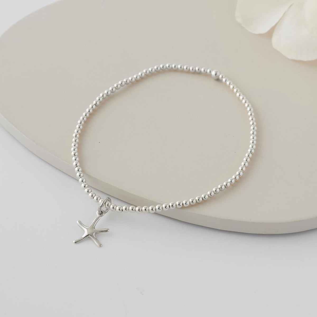silver beaded bracelet star fish charm