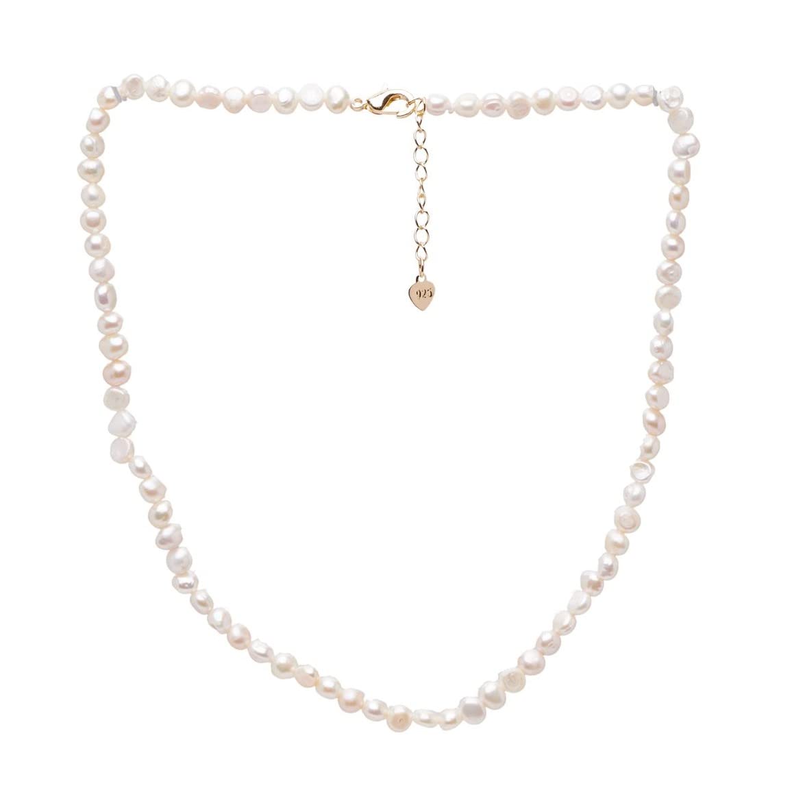 TreasureBay Womens Girls 3-4mm Baroque Pearl Necklace Choker with Extender