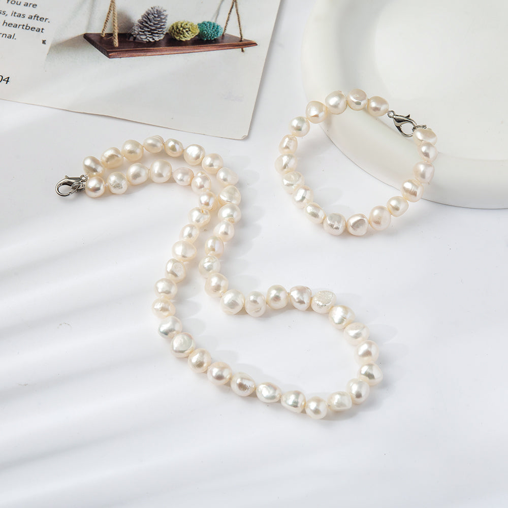 white pearl necklace bracelet set for women
