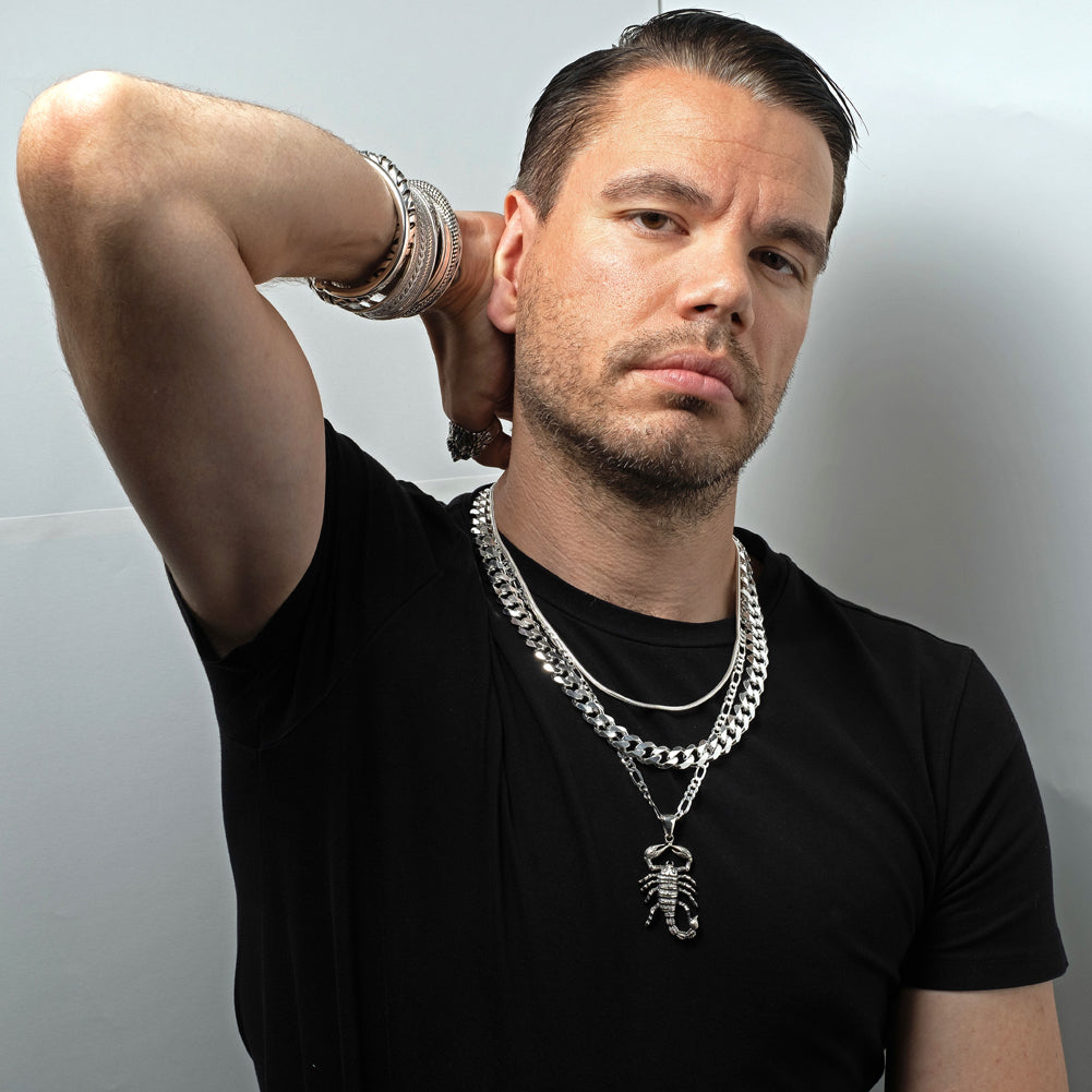 Unique mens jewellery including silver chains necklaces bracelet bangles pendant