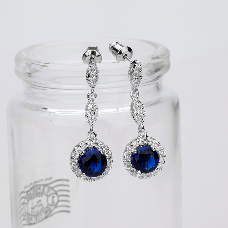 Diamond  CZ Blue Shaphire Crystal Earrings for women
