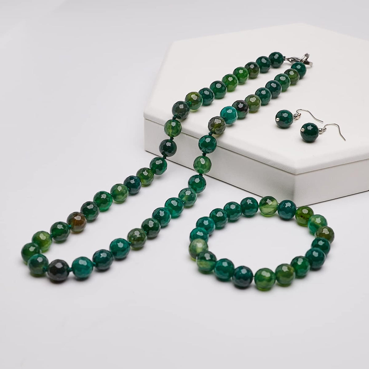 green agate gemstone necklace bracelet and earrings for women and girl