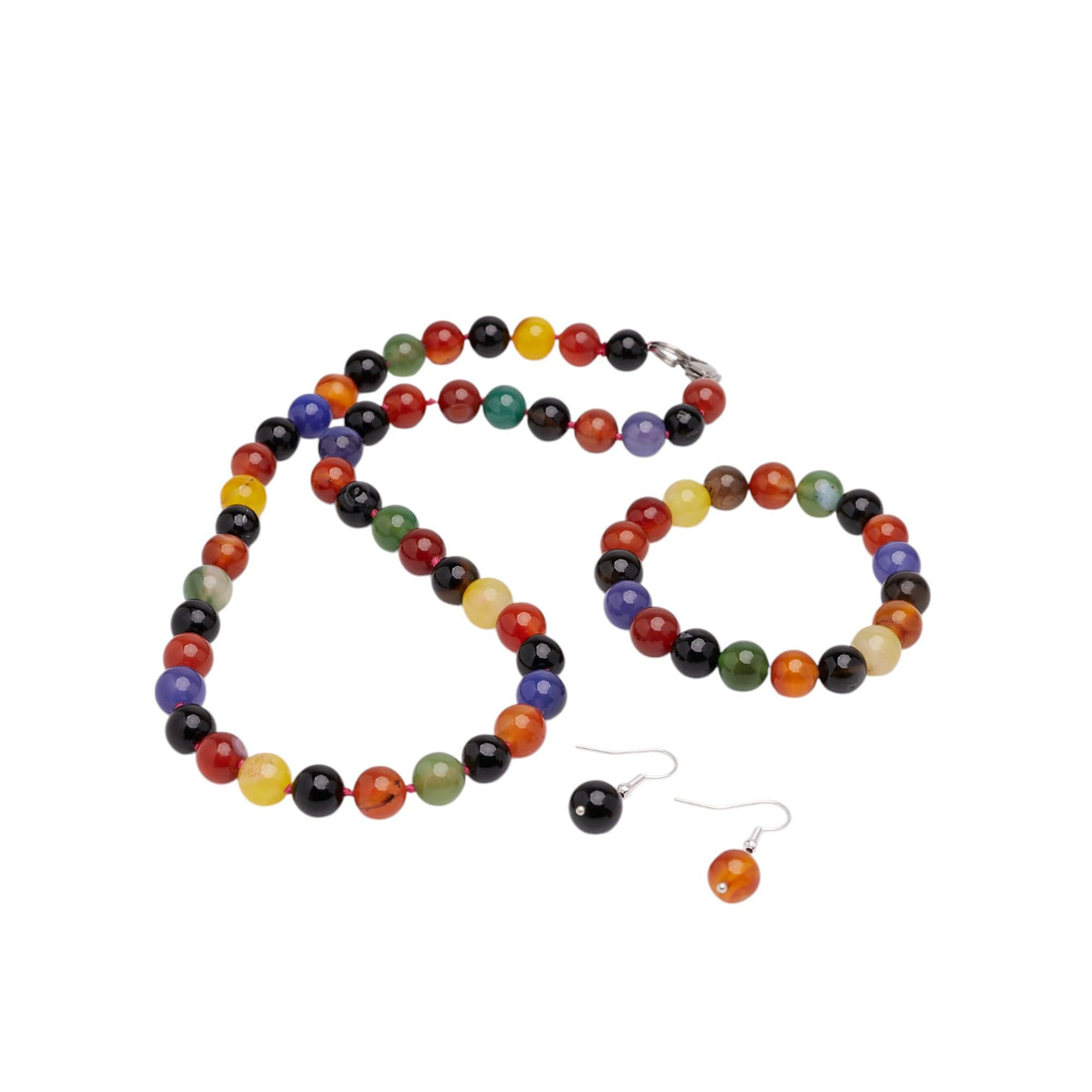 Women’s multicolour agate necklace bracelet earrings 10mm beads