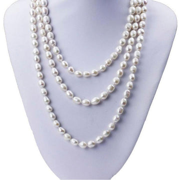 Womens White Pearl Long Necklace