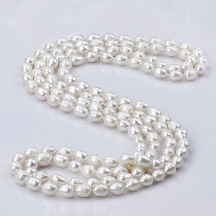 Womens White Pearl Long Necklace