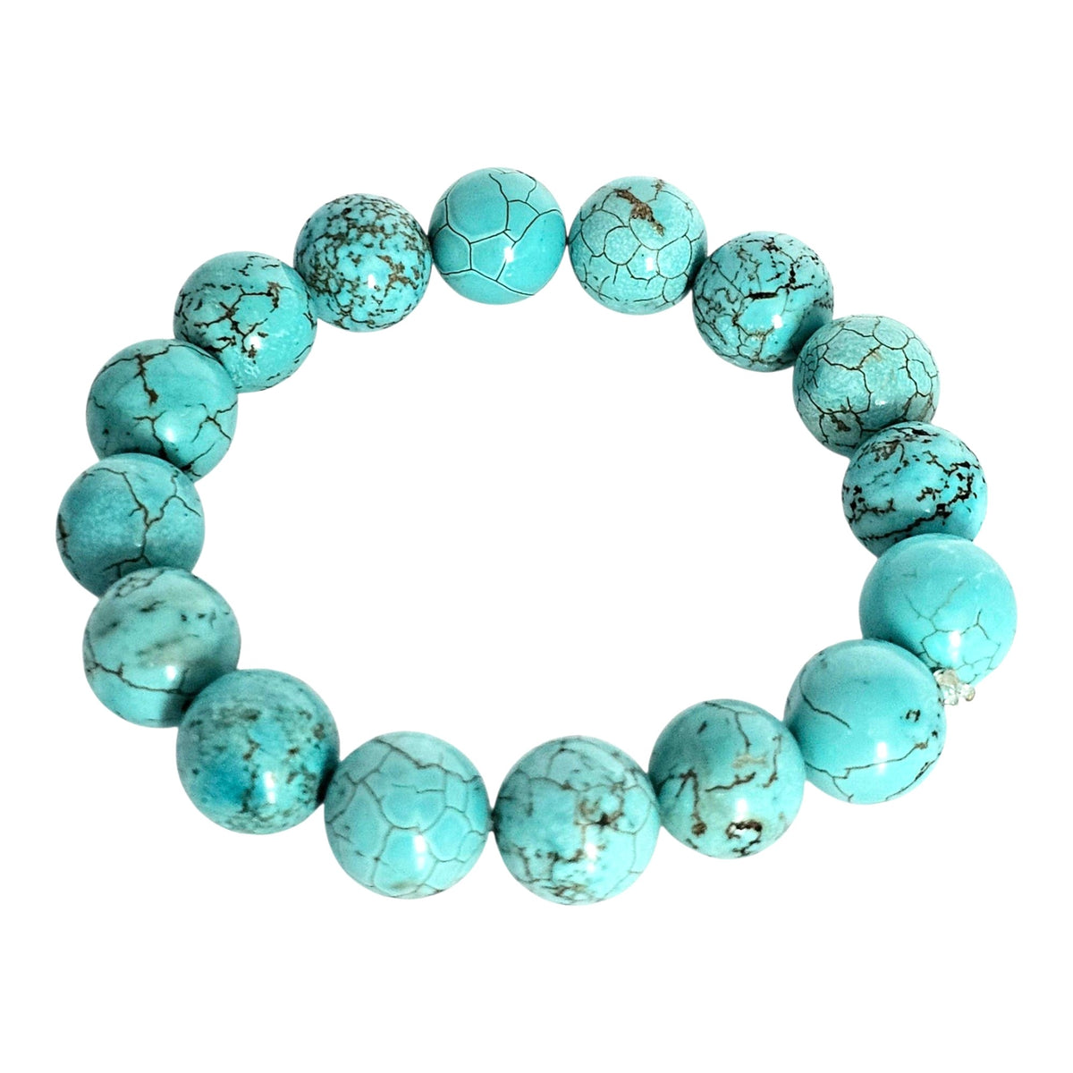 12mm Natural Blue Turquoise Gemstone Bracelet - 20cm - Stretchy Style