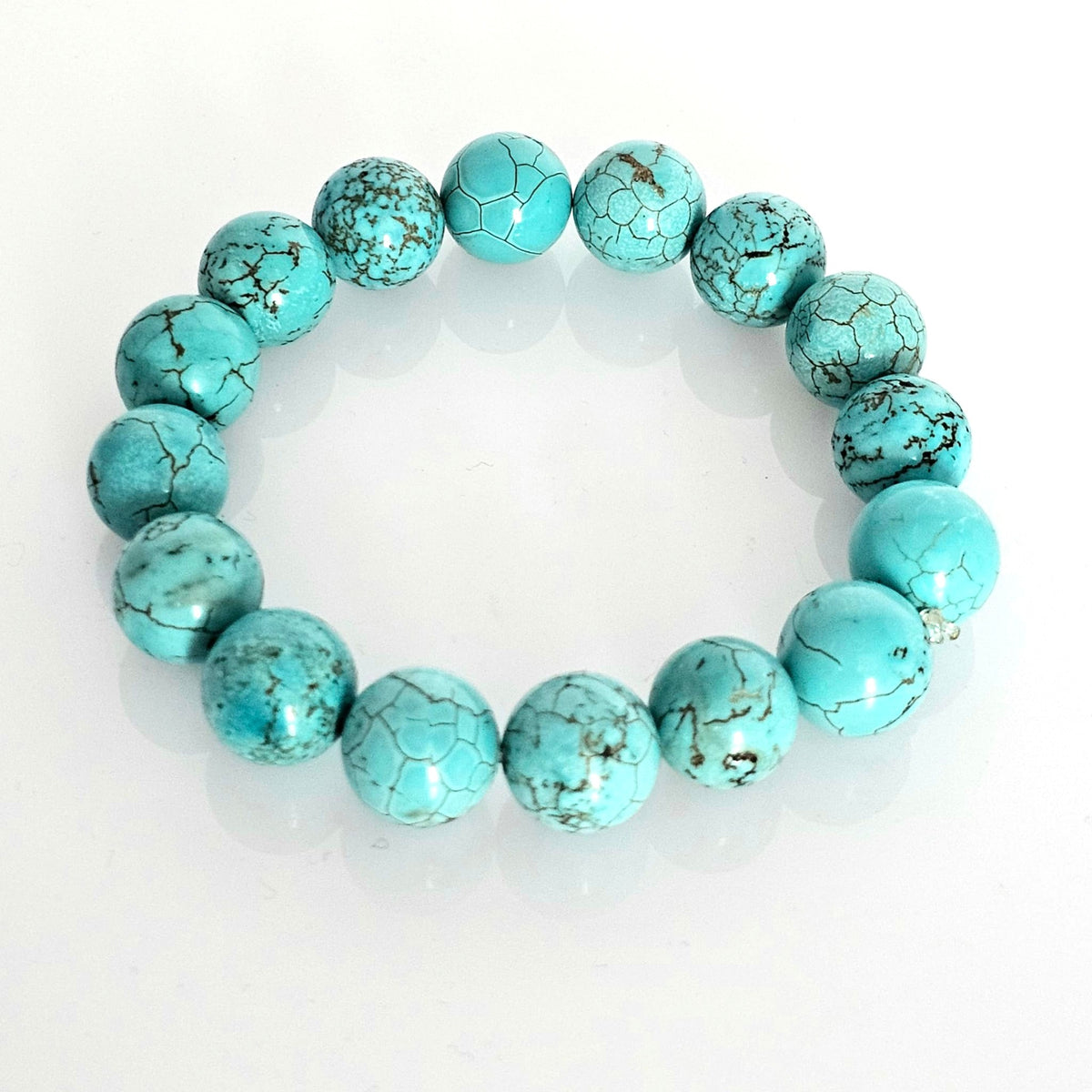 12mm Natural Blue Turquoise Gemstone Bracelet - 20cm - Stretchy Style