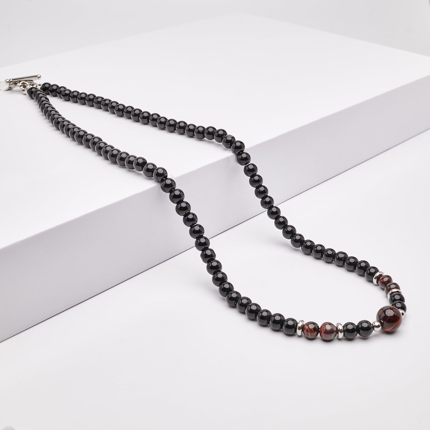  Black/Red Tigers Eye Beaded Gemstone Necklace for Men