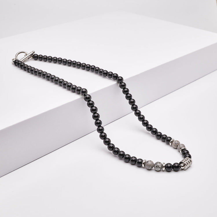 Mens Handmade Natural Black Onyx Gemstone Beaded Necklace