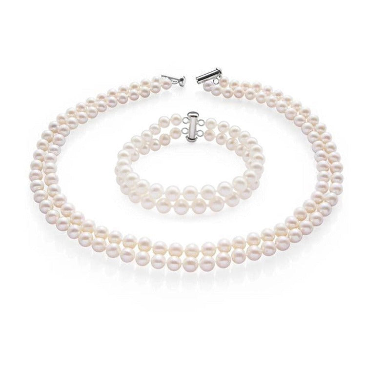 7mm Pearl Double Row Necklace and bracelet for women