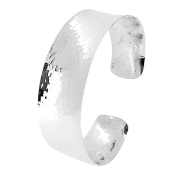 25mm Wide Hammered Silver Cuff Bangle Bracelet for Women
