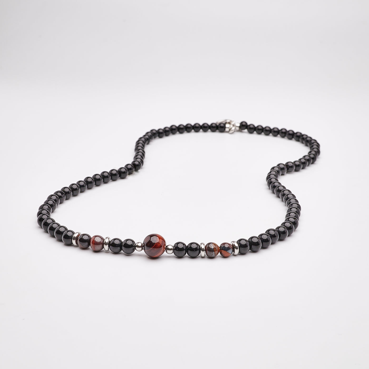 Handmade Mens Beaded Necklace | Natural Black Onyx  and Red Tigers Eye Gemstone Necklace for Men