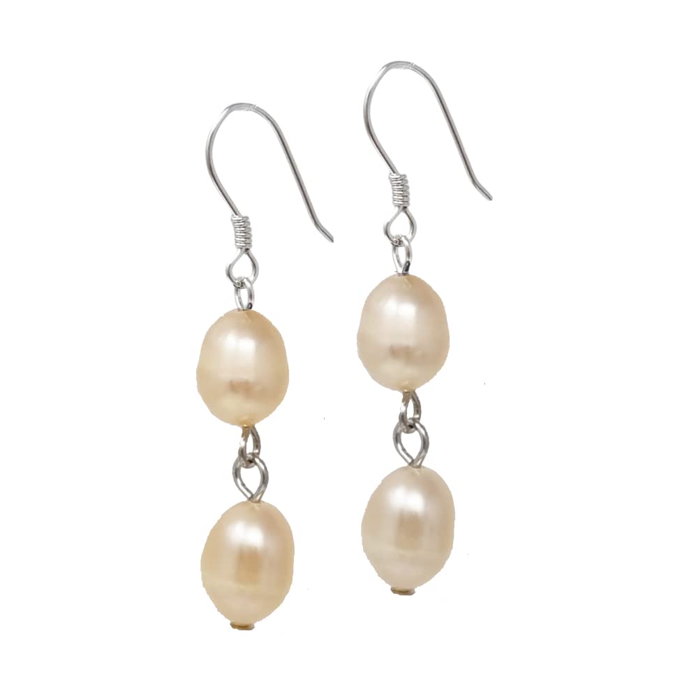 Dangle Drop Pink Pearl Earrings
