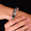 Sterling Silver Double Lines Cuff Bangle for Men