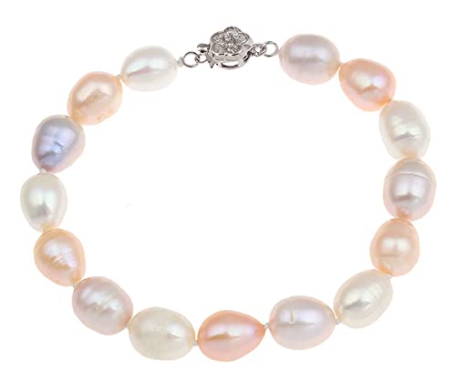 Elegant 8- 9mm Rice Shape Multicolour Freshwater Pearl Bracelet for Women 19cm