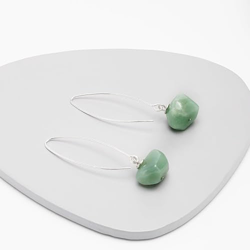 Handmade Womens Natural Green Aventurine Gemstone Sterling Silver Dangle Drop Earrings