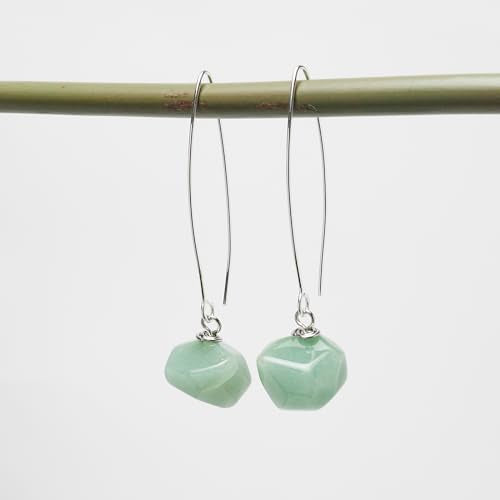 Handmade Womens Natural Green Aventurine Gemstone Sterling Silver Dangle Drop Earrings