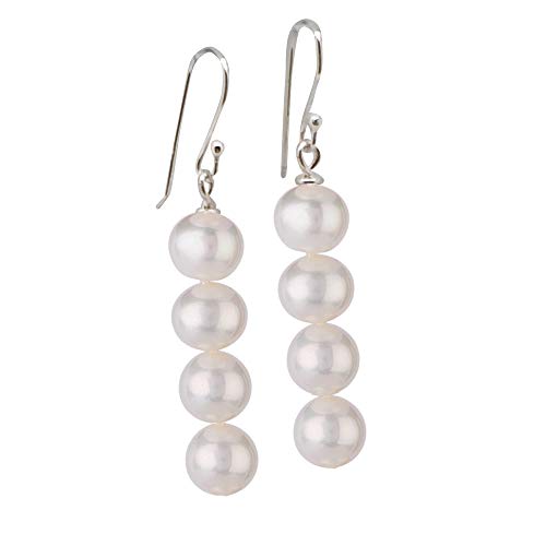 Womens White Pearl Earrings Dangle Drop style with silver Hook