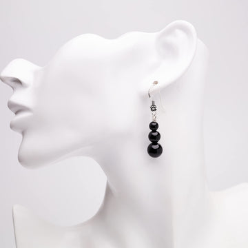 Stunning Womens Natural Gemstone Triple Bead and Sterling Silver Dangle Drop Earrings Handmade