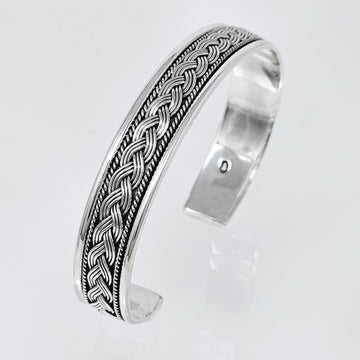 Celtic Silver Bangle | 10mm Sterling Silver Braided Bangle Cuff Bracelet For Men