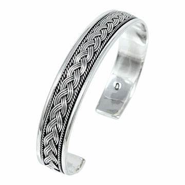 Celtic Silver Bangle | 10mm Sterling Silver Braided Bangle Cuff Bracelet For Men