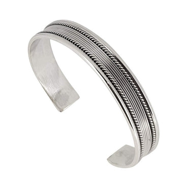 mens solid silver bangle braided