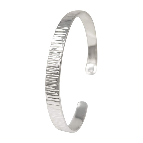 Womens Silver Bracelet 925 Sterling Silver Ridged Effect Bangle Bracelet