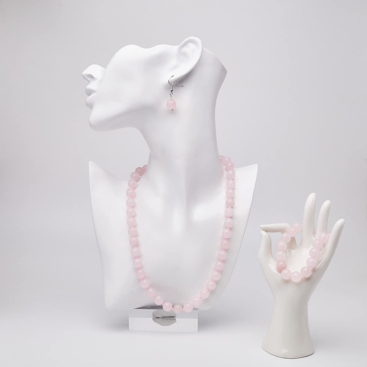 rose quartz gemstone necklace bracelet set