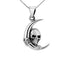 Silver Crescent Moon Skull Pendant with Chain Necklace