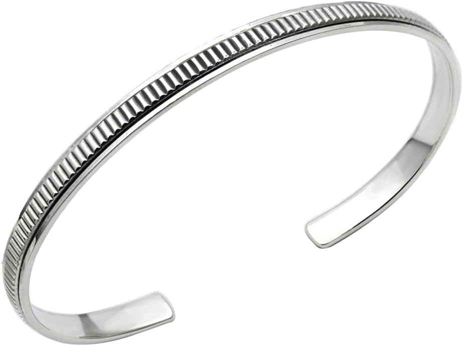 Women’s 925 Sterling Silver Ridged Cuff Bangle – 5mm