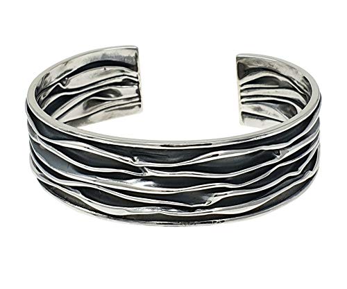 Womens Statement Chunky Silver Cuff 20mm Crushed Design