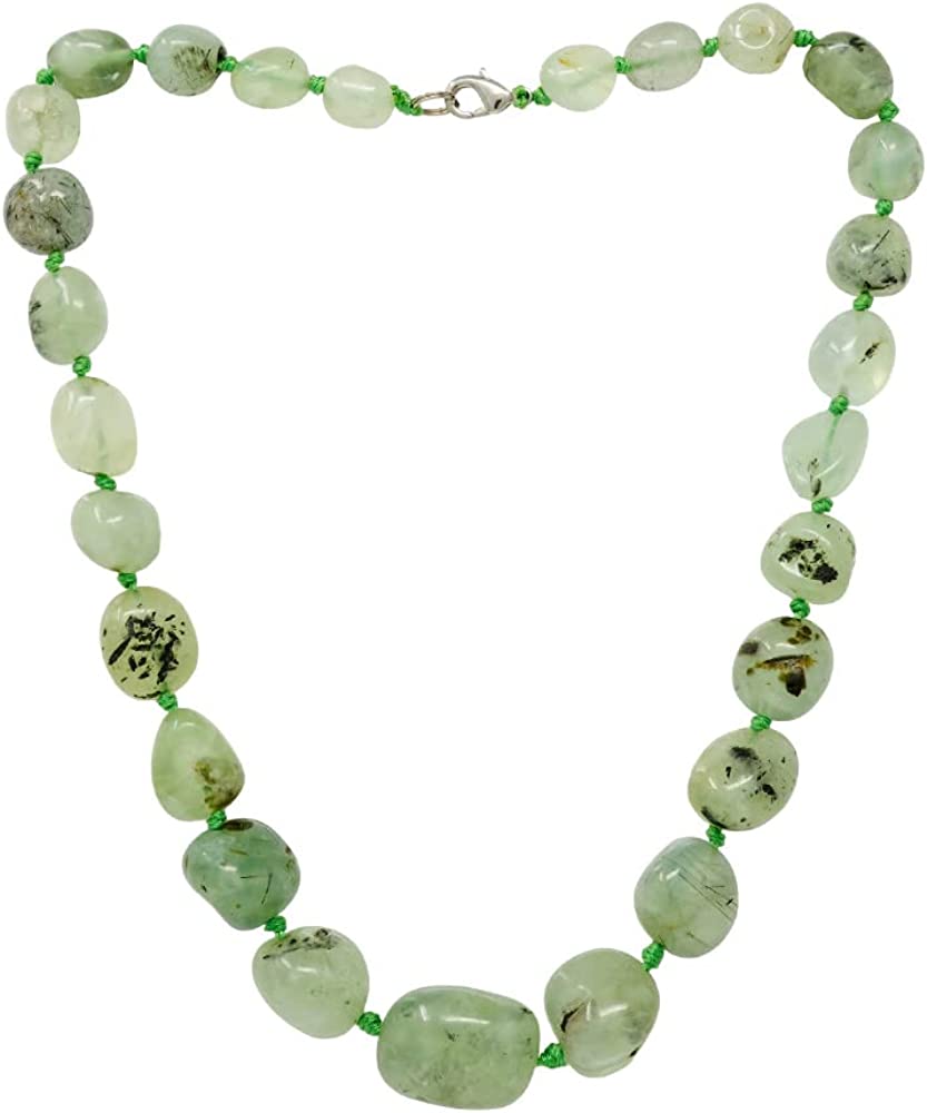 Womens Green Prehnite Chunky Statement Natural Gemstone Beaded Necklace