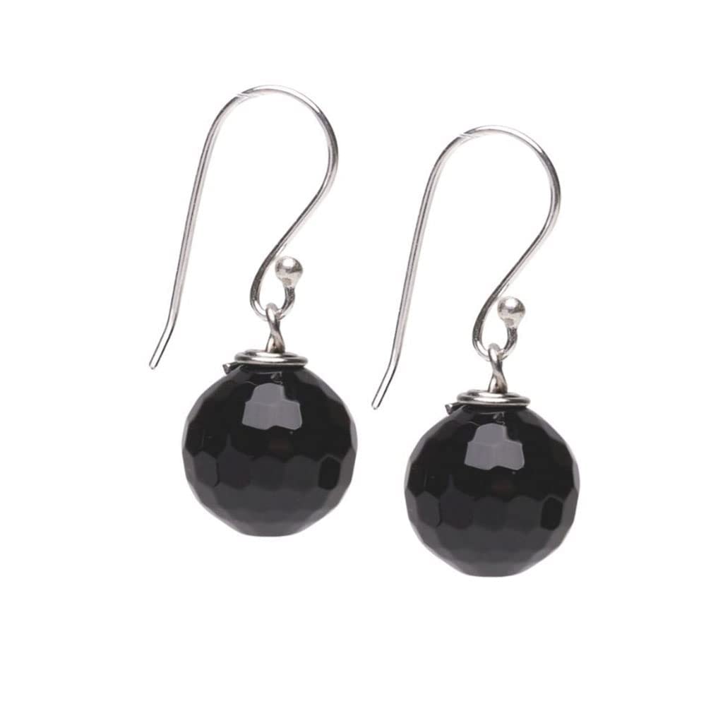 Womens Handmade Natural Black Agate Dangle Drop Earrings