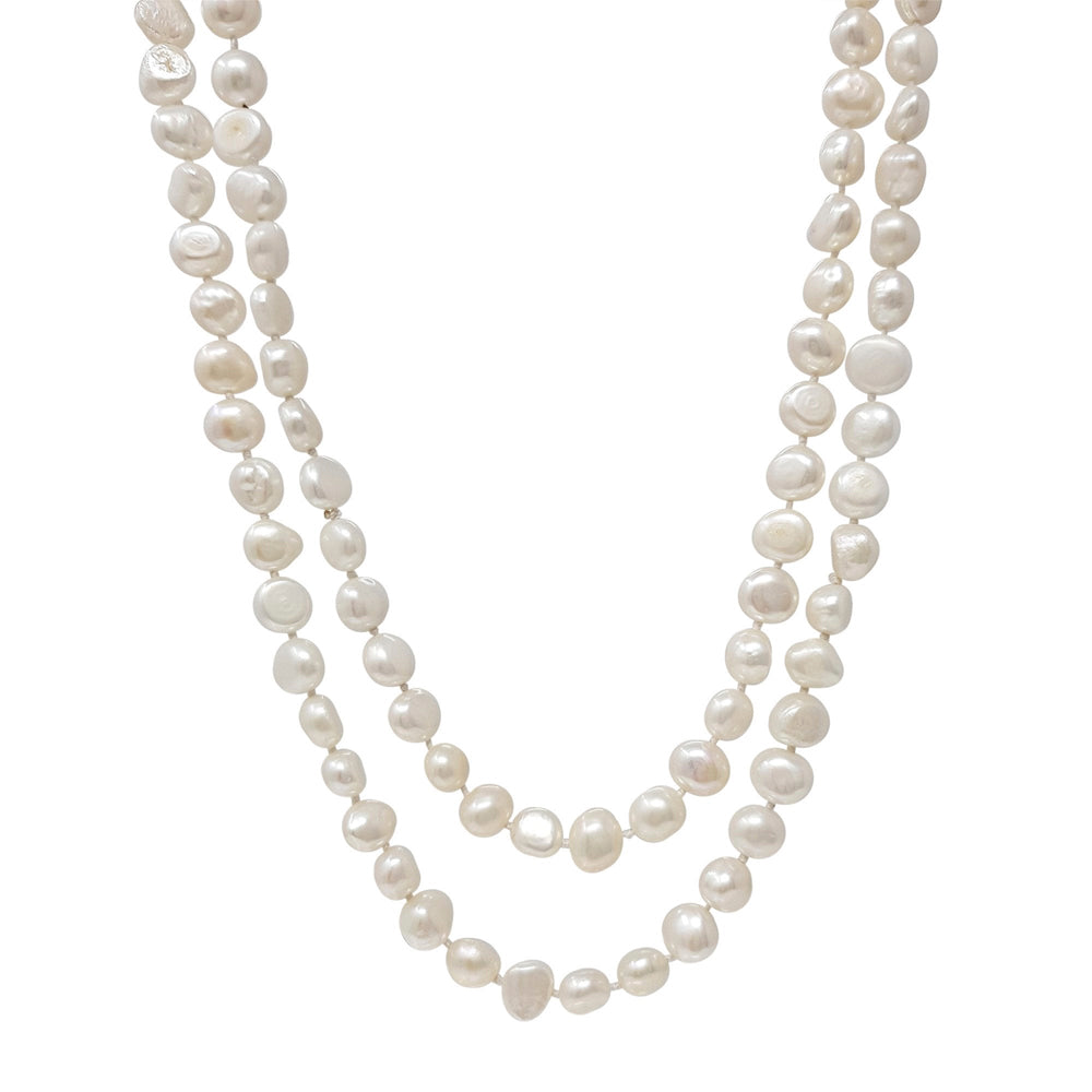 Womens 7-8mm White Baroque Freshwater Pearl Necklace 120cm Long
