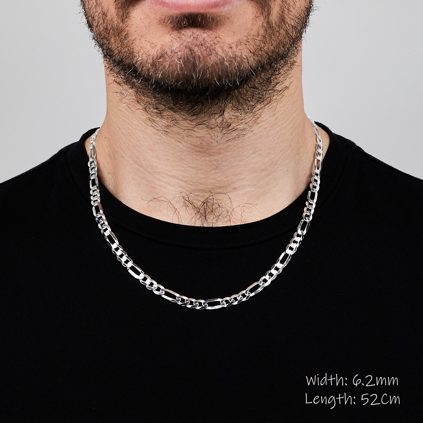 Mens  Silver Chain Necklace | 6.2mm Sterling Silver Figaro  Design Chain | Made in Italy
