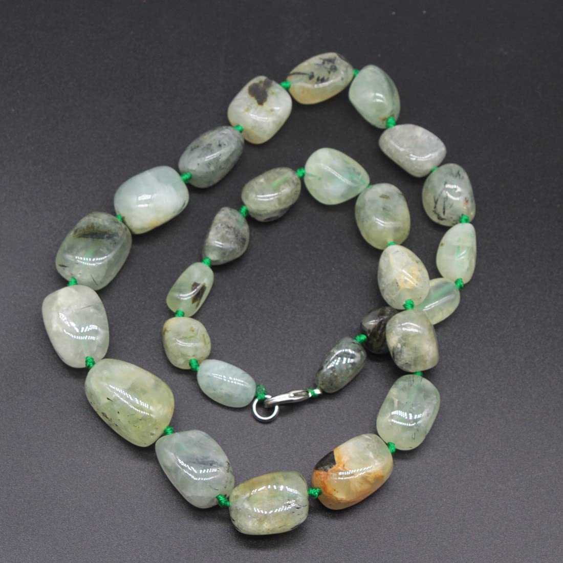 Womens Green Prehnite Chunky Statement Natural Gemstone Beaded Necklace