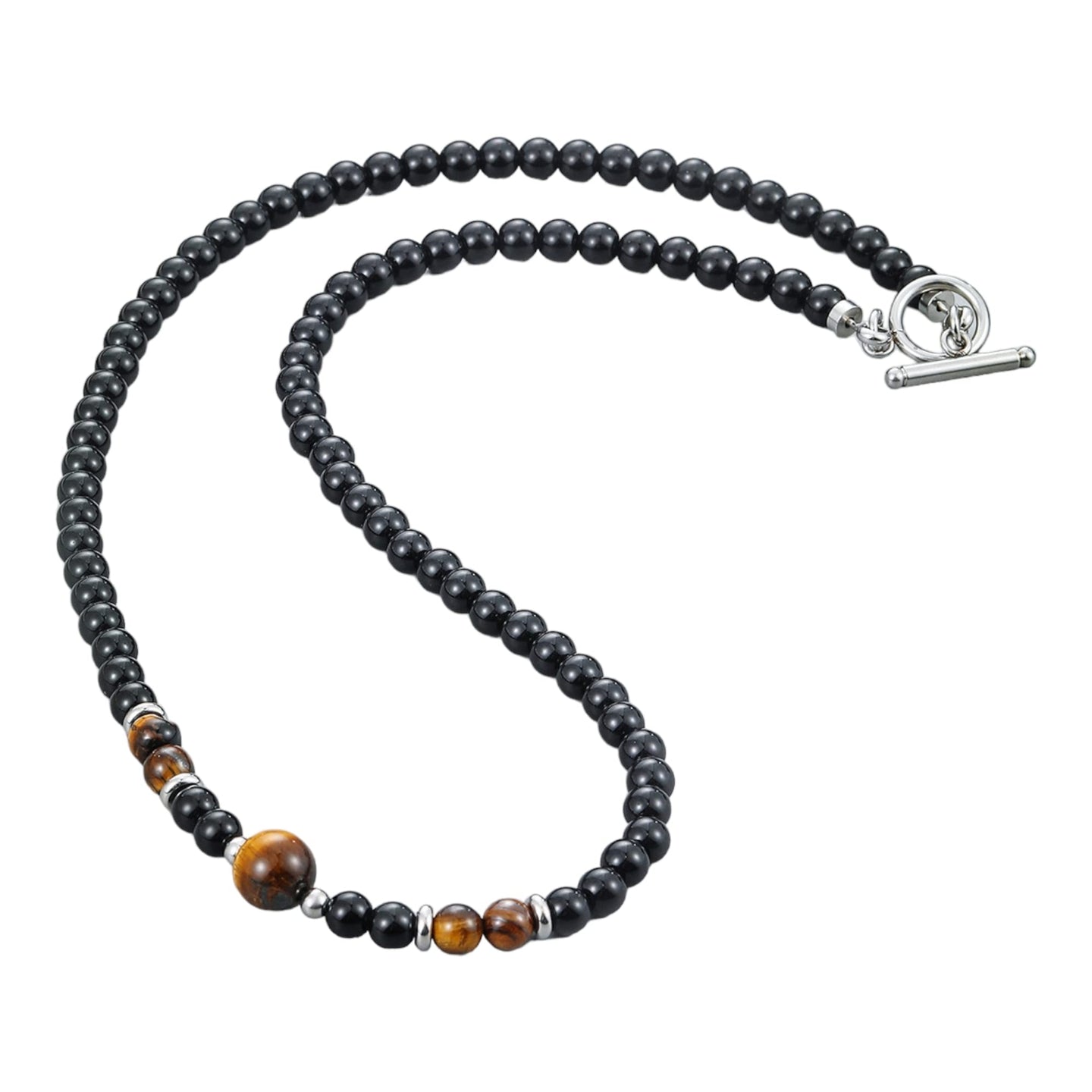 Handmade Mens Natural Black/Brown Tigers Eye Gemstone Necklace