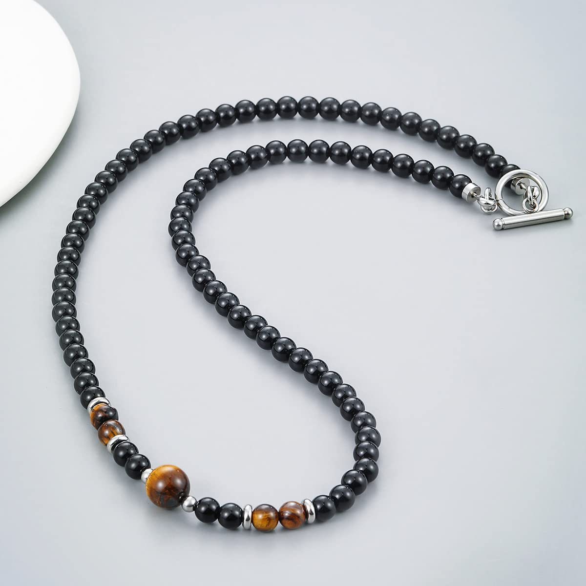 Handmade Black/Brown Tigers Eye Gemstone Necklace for men
