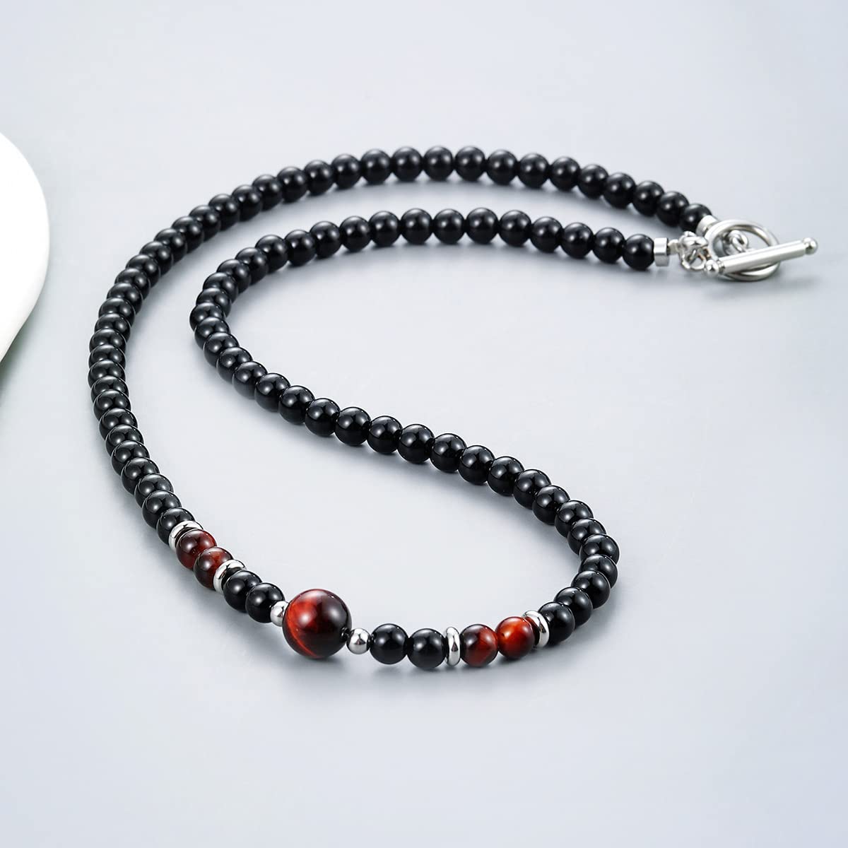 Stunning Handmade Mens Natural Black/Red Tigers Eye Gemstone Necklace