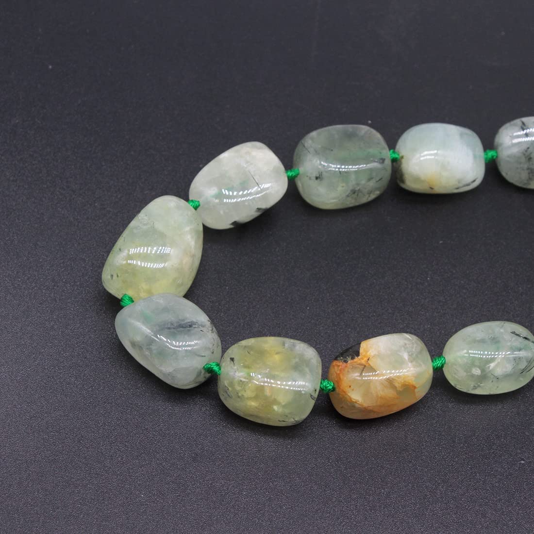 Womens Green Prehnite Chunky Statement Natural Gemstone Beaded Necklace
