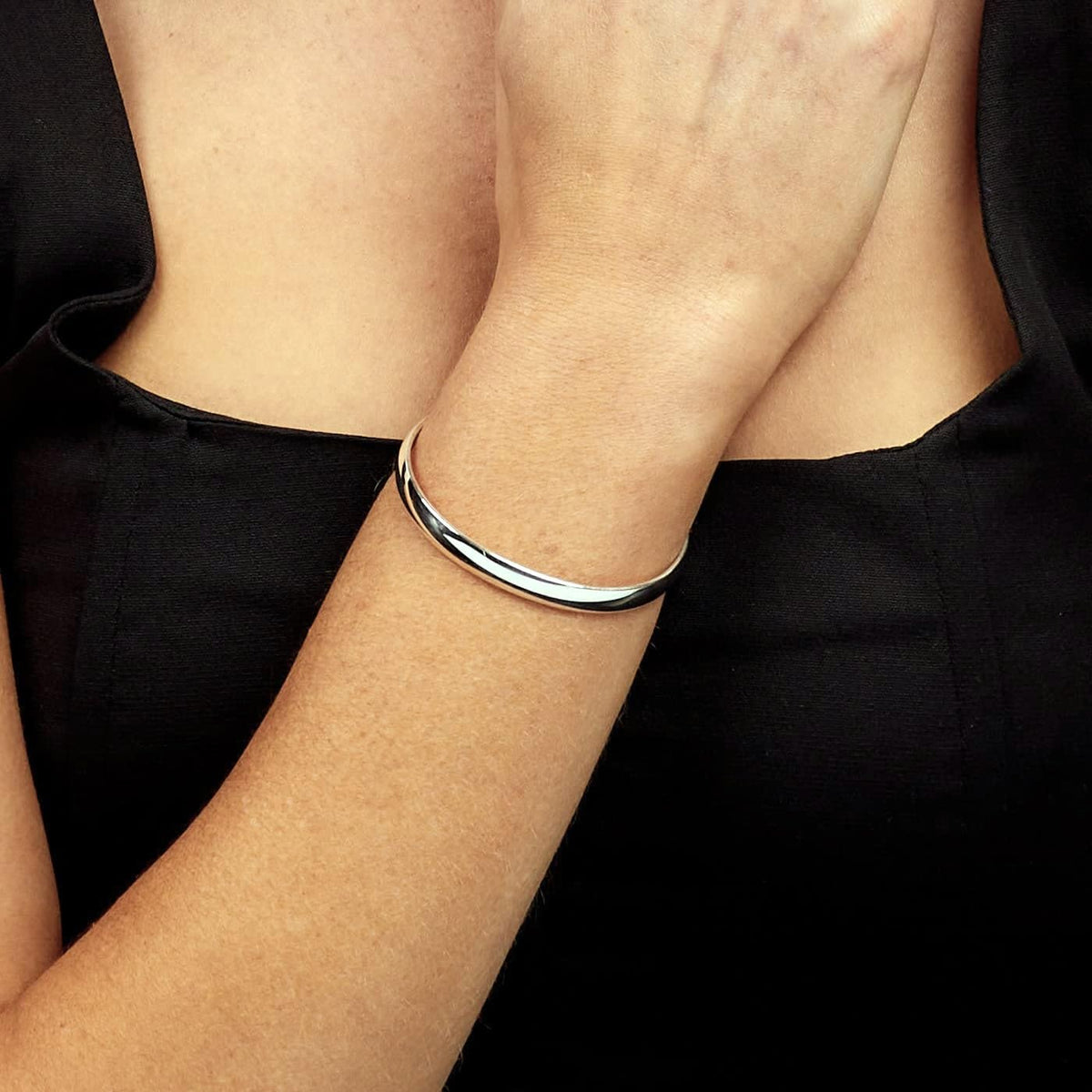 Women’s Handcrafted 925 Sterling Silver Plain Cuff Bangle – 5mm