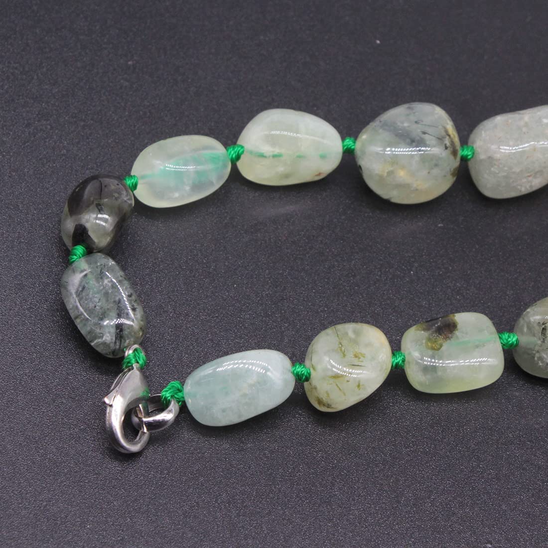 Womens Green Prehnite Chunky Statement Natural Gemstone Beaded Necklace