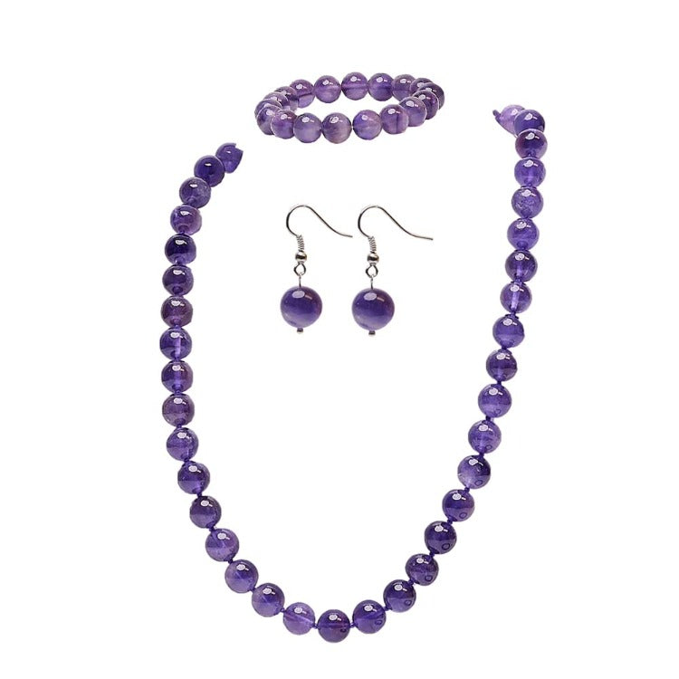Womens purple Gemstone Necklace earring bracelet set set