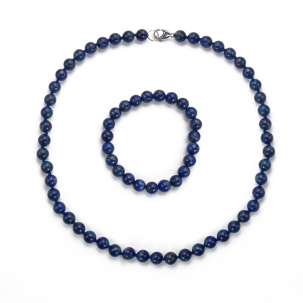 Women’s Handmade Lapis Lazuli Necklace & Bracelet Set – 8mm