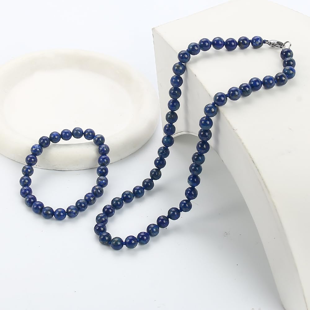 Women’s Handmade Lapis Lazuli Necklace & Bracelet Set – 8mm