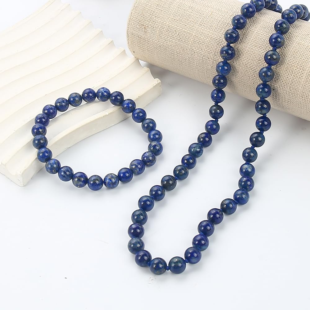 Women’s Handmade Lapis Lazuli Necklace & Bracelet Set – 8mm